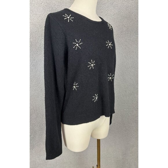 Belle By Belldini Women's Black Sweater Rhinestone Snowflake Design Large NWT's - Picture 3 of 8